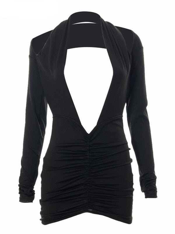 Hervlica Pure Black Sexy Cutout Dress