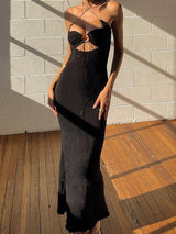 Halter Sexy Backless Cut Out Tie Up Maxi Dress