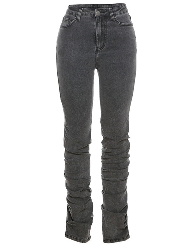 Grey Split Denim Stacked Pants