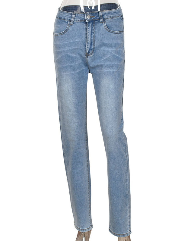 Cut Out Tight Zipper Pencil Jeans